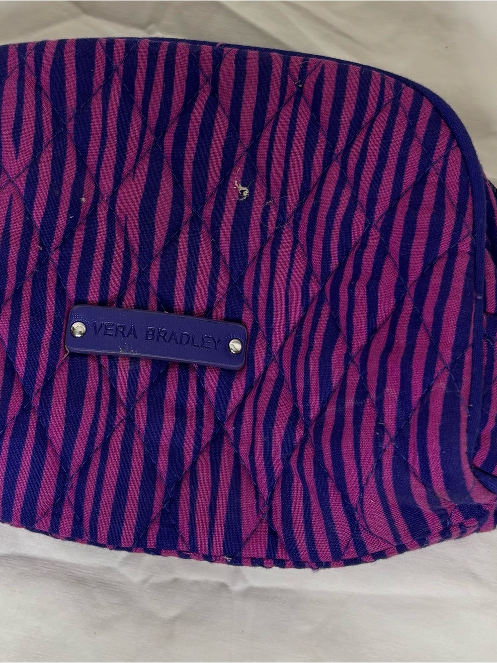 Vera Bradley Quilted Cosmetic Pouch in Purple and Pink Stripe